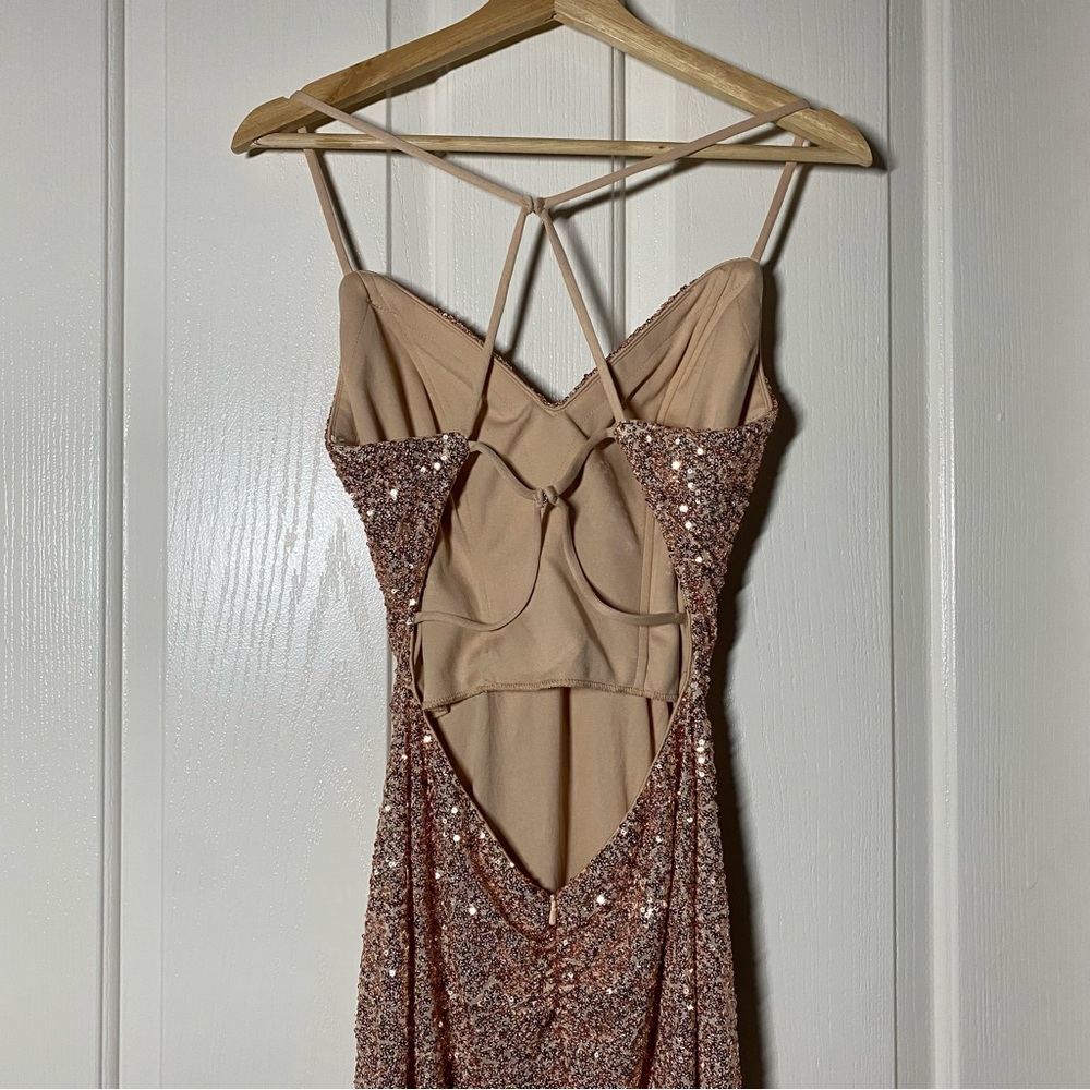 La Femme Sparkling Tan Maxi Dress - Picture 7 of 16